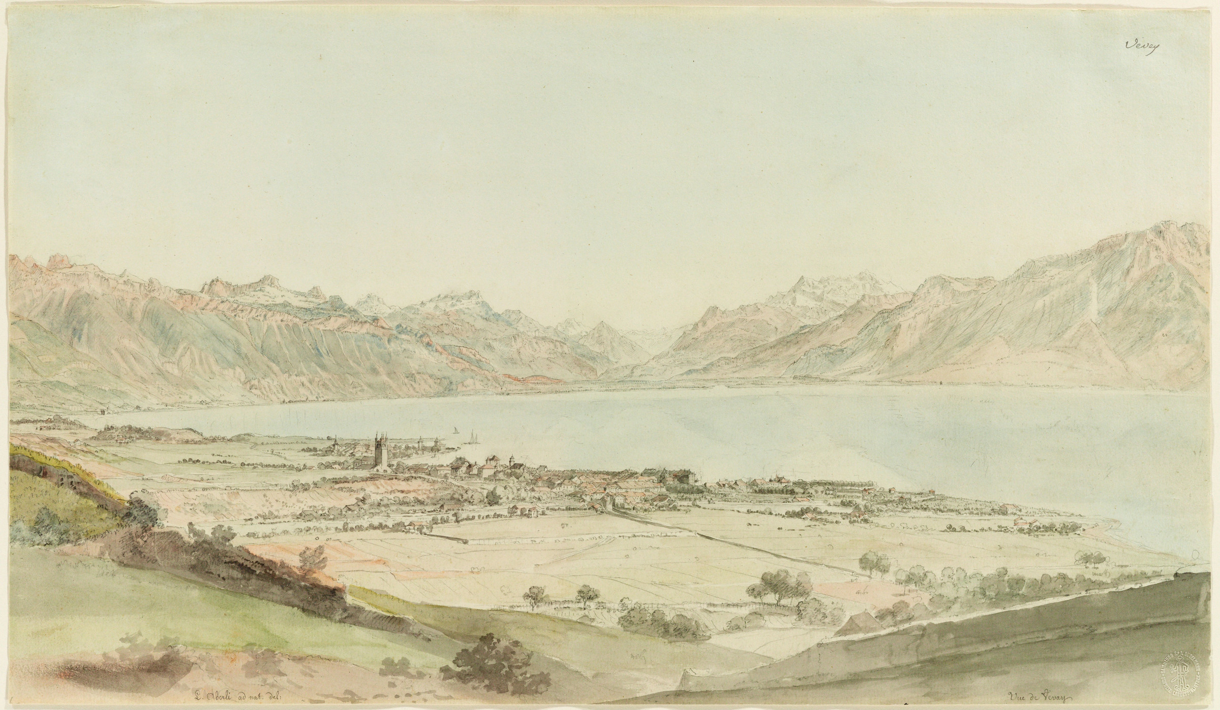 Vevey, Gesamtansicht von Norden mit Genfersee