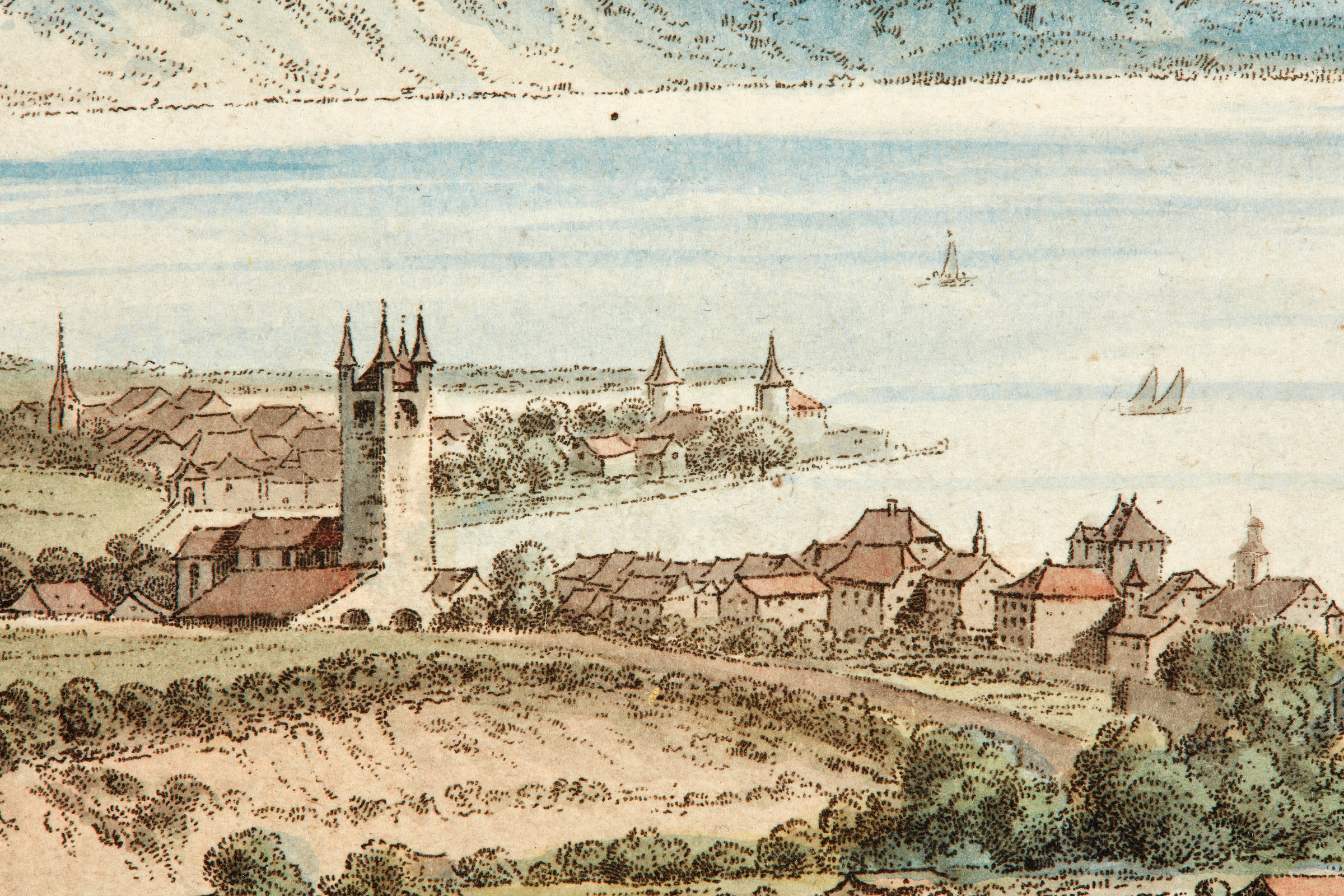 Johann Ludwig Aberli, Vue de Vevey, Detailansicht des Druckes nach der ersten Platte