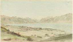 Vevey, Gesamtansicht von Norden mit Genfersee
